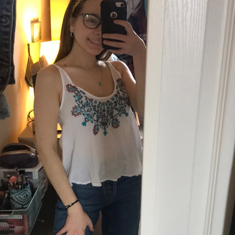 White Flowy Beaded Top